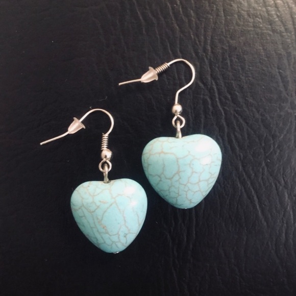 💗 Turquoise Heart Silver Earrings NEW - Picture 3 of 3